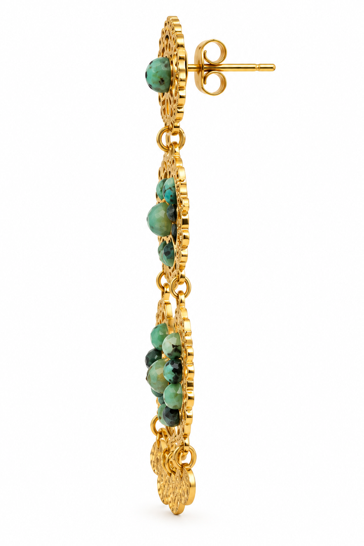 Label Deluxe Collection oorbellen LDL0980 - Chrysocolla - 14K Gouden Plating - 6 CM