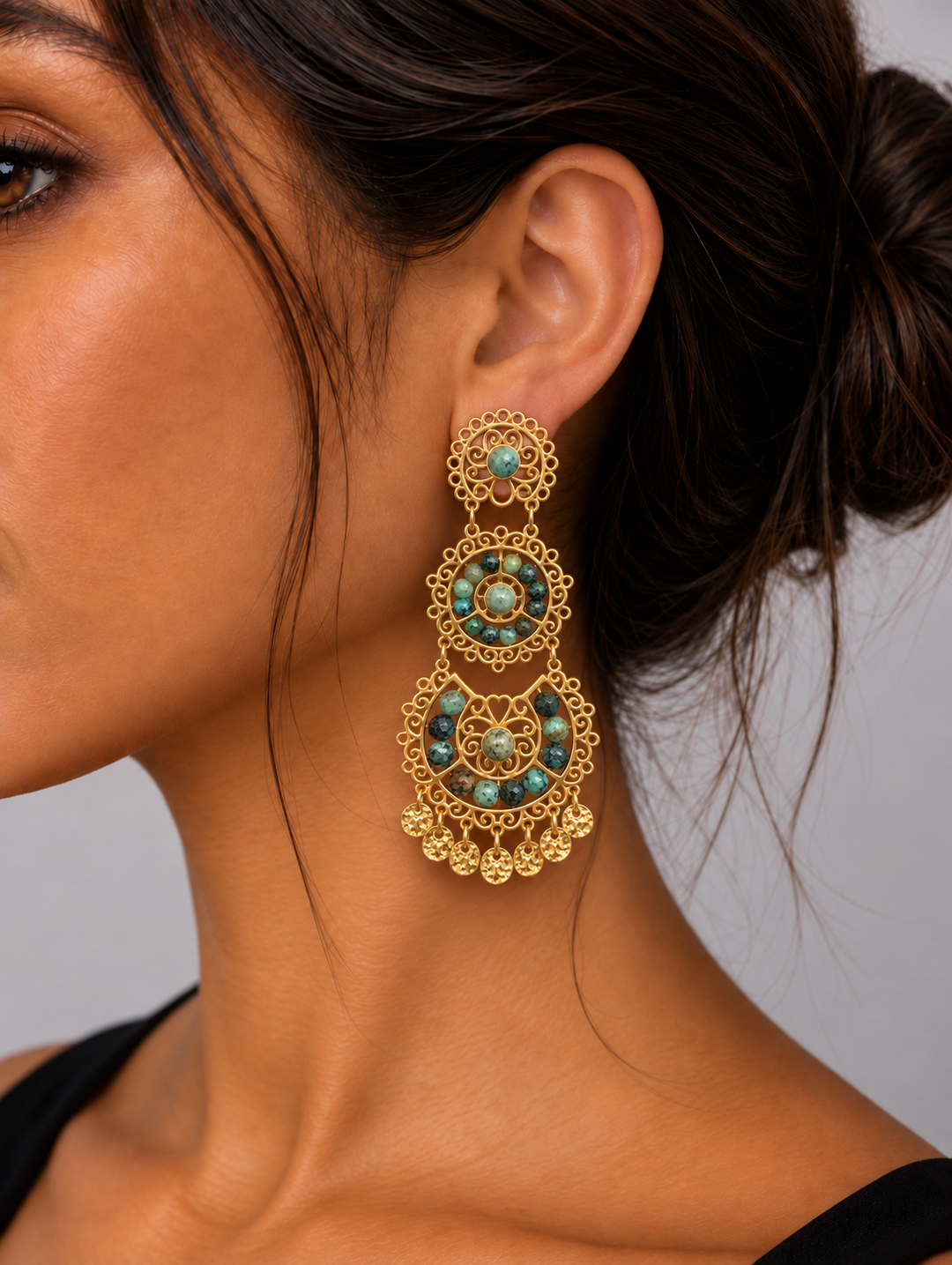 Label Deluxe Collection oorbellen LDL0980 - Chrysocolla - 14K Gouden Plating - 6 CM