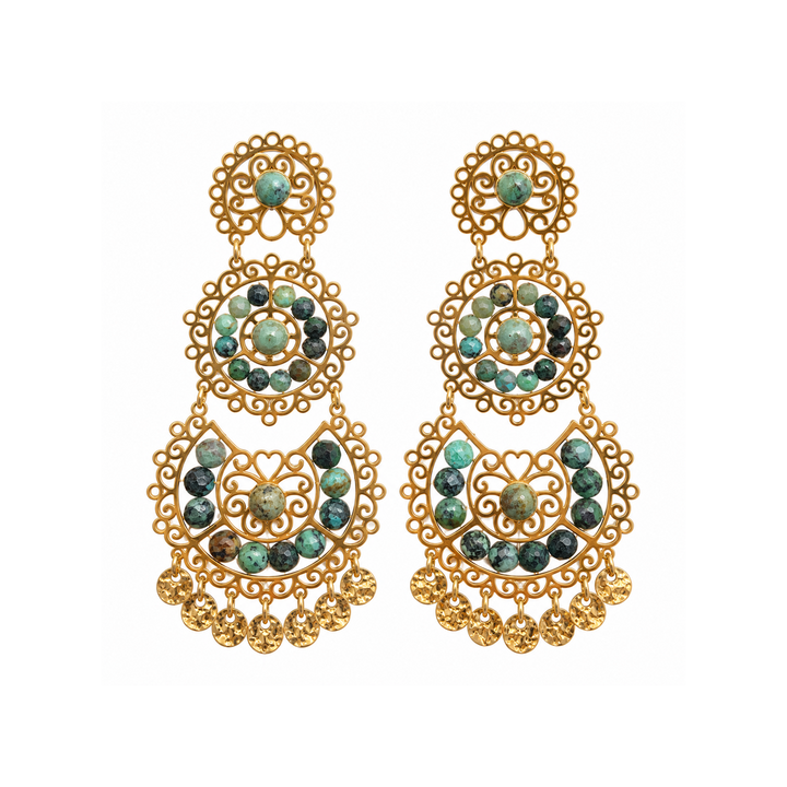 Label Deluxe Collection oorbellen LDL0980 - Chrysocolla - 14K Gouden Plating - 6 CM