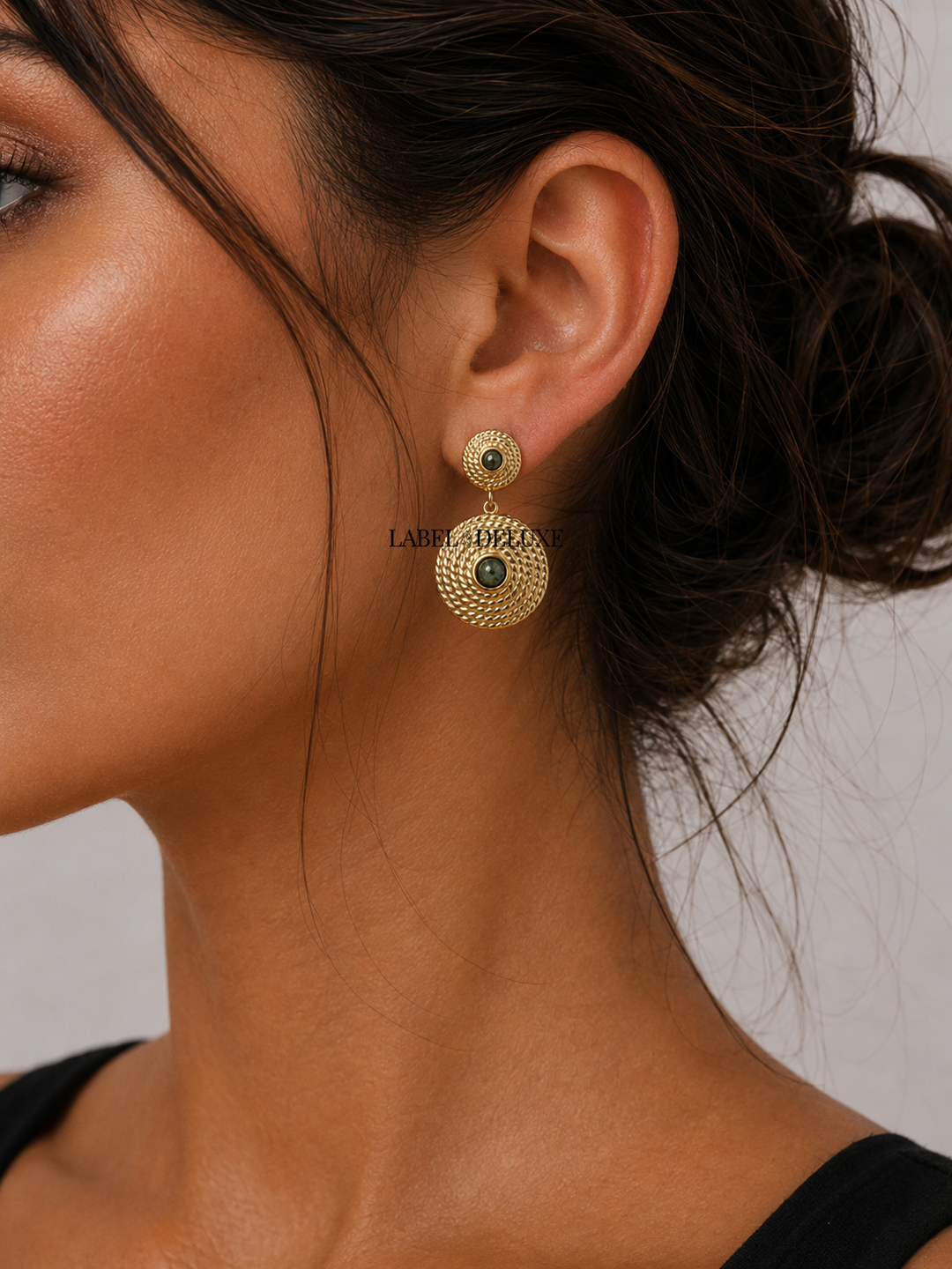 Label Deluxe Collection Earrings LDL780JAS - Dames Oorbellen - Jaspis - Groen / Goud - 3.5 CM