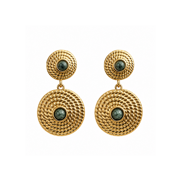 Label Deluxe Collection Earrings LDL780JAS - Dames Oorbellen - Jaspis - Groen / Goud - 3.5 CM