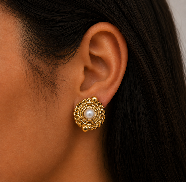 Label Deluxe Bijoux earrings LDLGOvintage01 - Dames Oorbellen - Vintage Look - Goud met Parel - 24 MM
