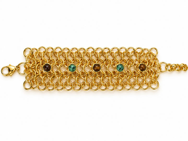Woven Link Chain LDLbracWO - Armband - Tijgeroog en Aventurijn goud