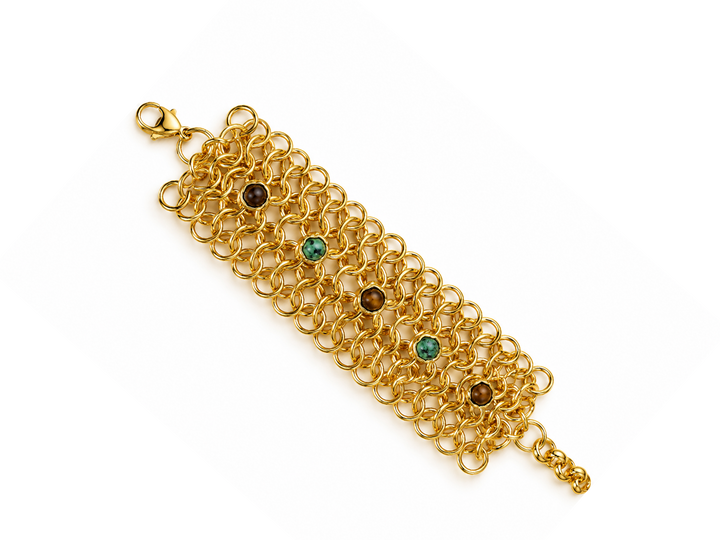 Woven Link Chain LDLbracWO - Armband - Tijgeroog en Aventurijn goud