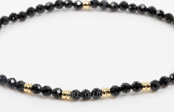 Label Deluxe armband LDLGO30EL18SPIB - Bracelet Black Spinel Goud - 18 CM