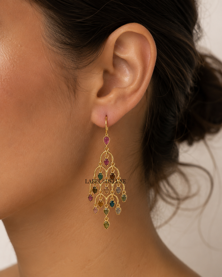 Label Deluxe Earrings HP2129 - Dames Oorbellen - Gemstones Toermalijn - Goud - 7 CM
