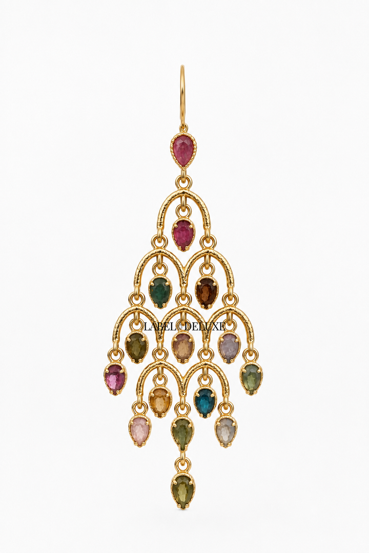 Label Deluxe Earrings HP2129 - Dames Oorbellen - Gemstones Toermalijn - Goud - 7 CM