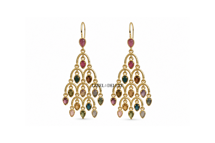 Label Deluxe Earrings HP2129 - Dames Oorbellen - Gemstones Toermalijn - Goud - 7 CM