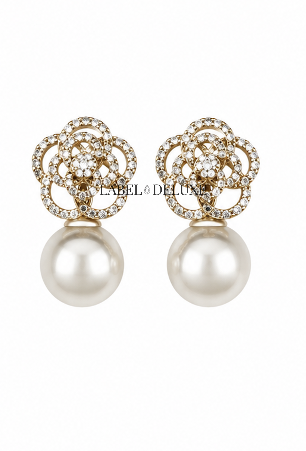 Label Deluxe Collection FL2069 - Dames Oorbellen - Flower Pearl - Brass 18K Gold Plating - 2.5 CM