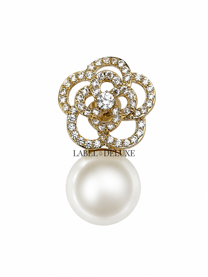 Label Deluxe Collection FL2069 - Dames Oorbellen - Flower Pearl - Brass 18K Gold Plating - 2.5 CM
