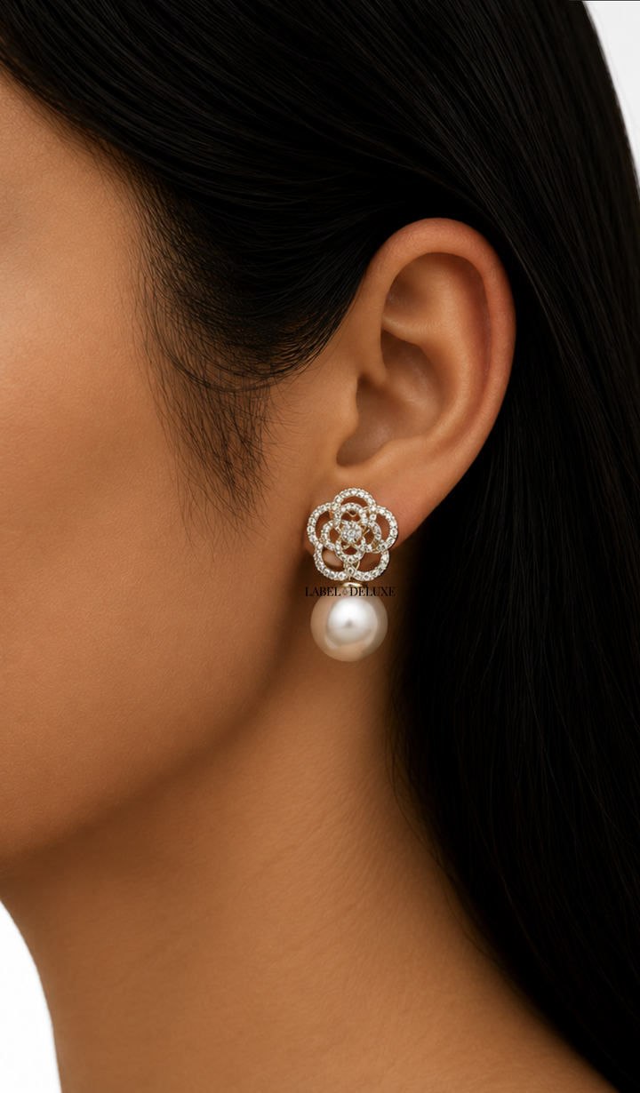 Label Deluxe Collection FL2069 - Dames Oorbellen - Flower Pearl - Brass 18K Gold Plating - 2.5 CM