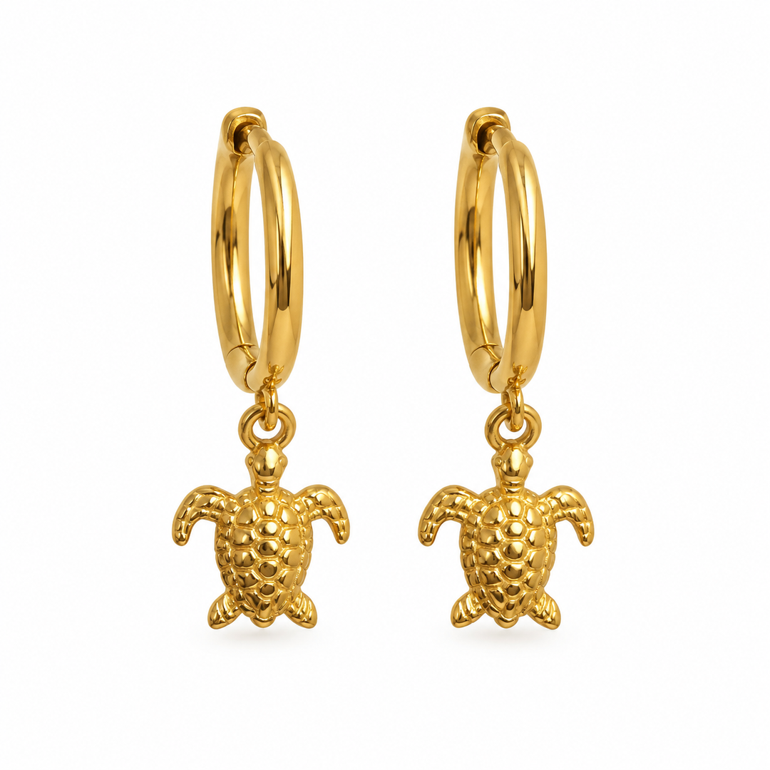 Karma Jewelry M1200GP - Turtle earrings - Oorbellen Dames - 925 Sterling Zilver - 14K Gouden Plating - Goud - 2 CM