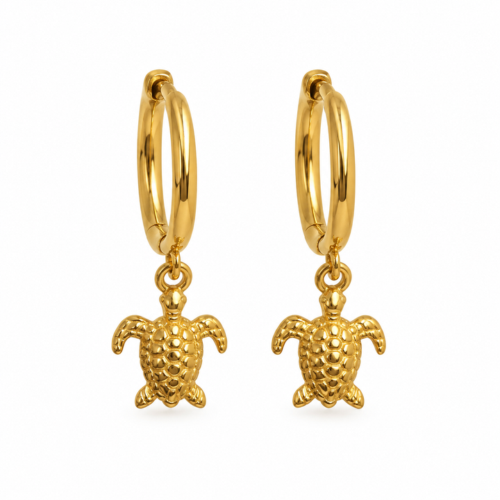 Karma Jewelry M1200GP - Turtle earrings - Oorbellen Dames - 925 Sterling Zilver - 14K Gouden Plating - Goud - 2 CM