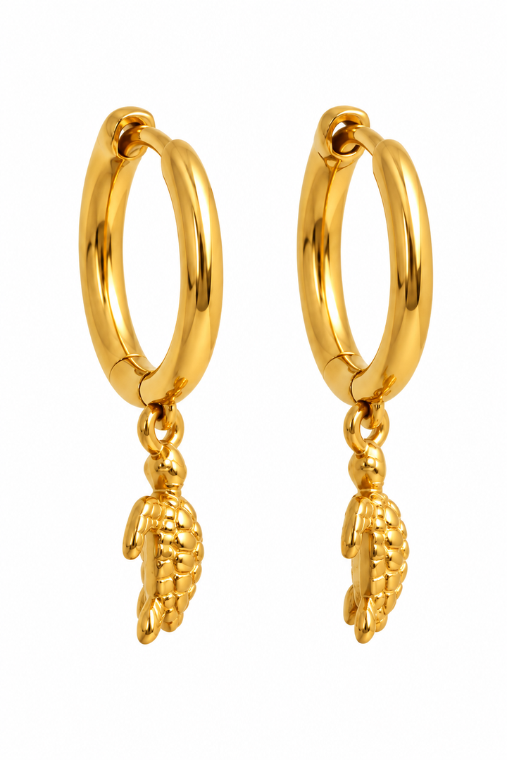 Karma Jewelry M1200GP - Turtle earrings - Oorbellen Dames - 925 Sterling Zilver - 14K Gouden Plating - Goud - 2 CM