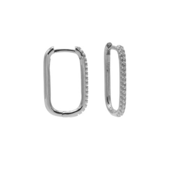 Karma Jewelry M3178S - Oorringen Dames - Plain Zirconia Hinged Hoops Square - 925 Sterling Zilver - Zilverkleurig - 20 MM