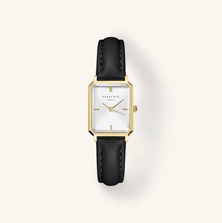 Rosefield OWBLG-O84 Octagon XS White Black Leather Gold - Dameshorloge - 19,5 x 24 mm - Wit/Zwart/Goud