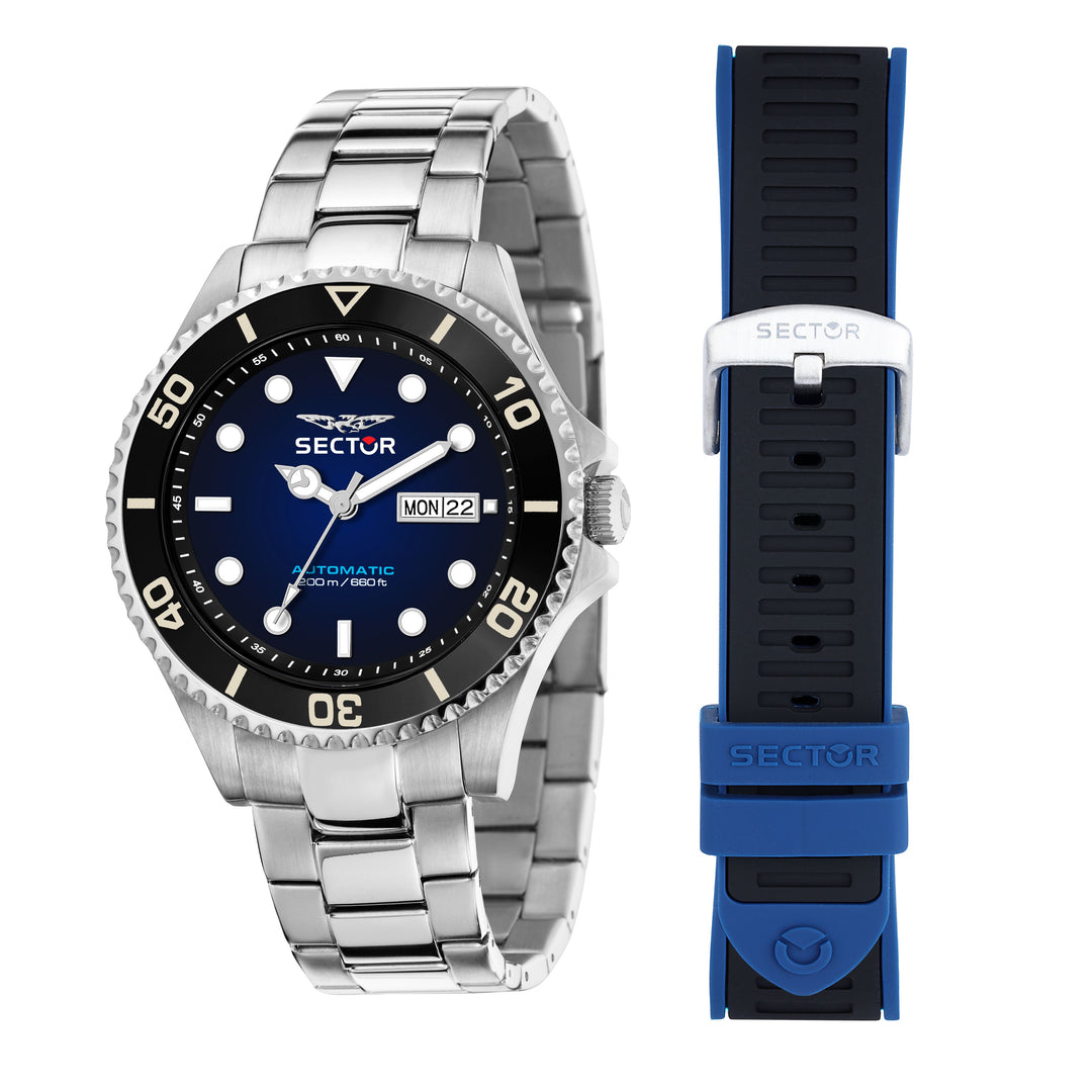 Sector No Limits watch R3221161003 - Automatisch Herenhorloge - 43MM - Zilverkleurig - Blauw - Zwart