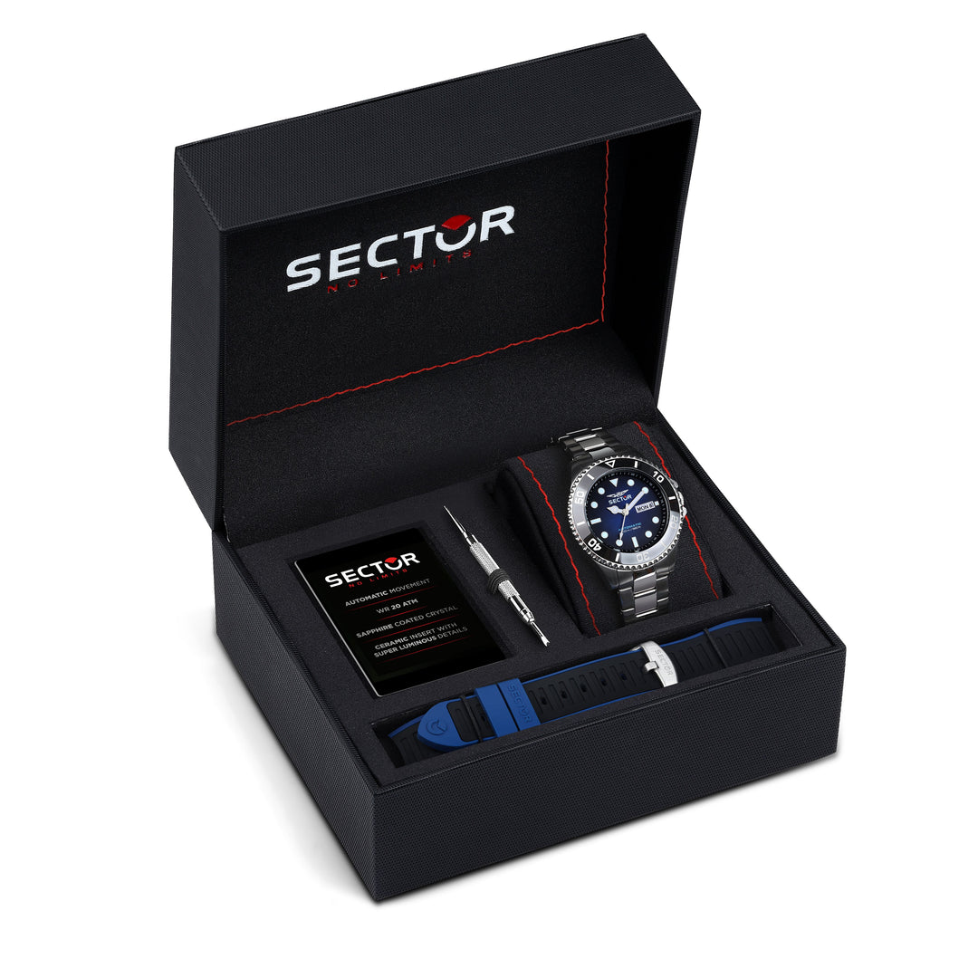 Sector No Limits watch R3221161003 - Automatisch Herenhorloge - 43MM - Zilverkleurig - Blauw - Zwart