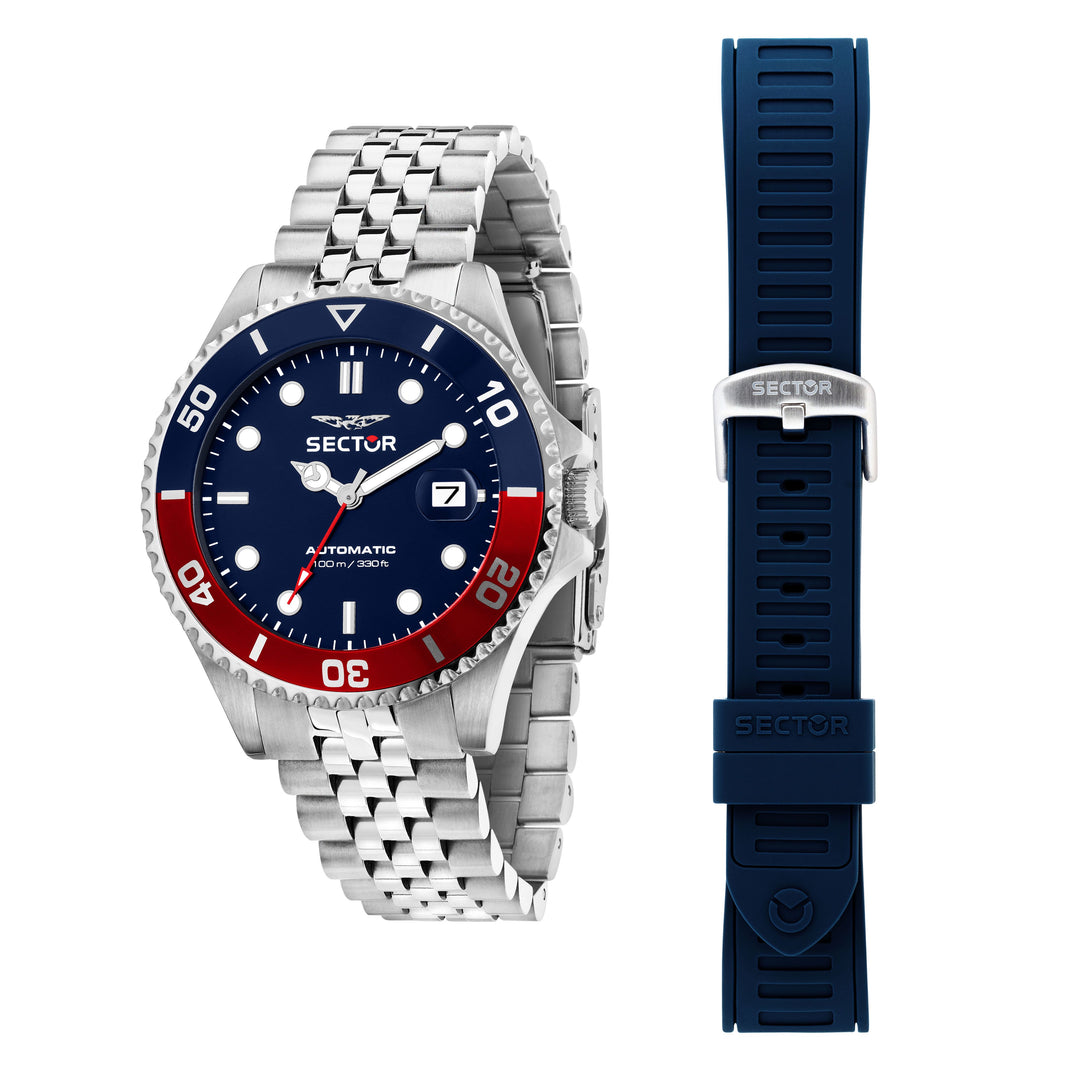 Sector No Limits watch R3223161018 - Special Pack - Automatisch Herenhorloge - 43MM - Zilverkleurig - Blauw - Rood