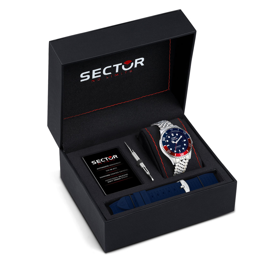 Sector No Limits watch R3223161018 - Special Pack - Automatisch Herenhorloge - 43MM - Zilverkleurig - Blauw - Rood