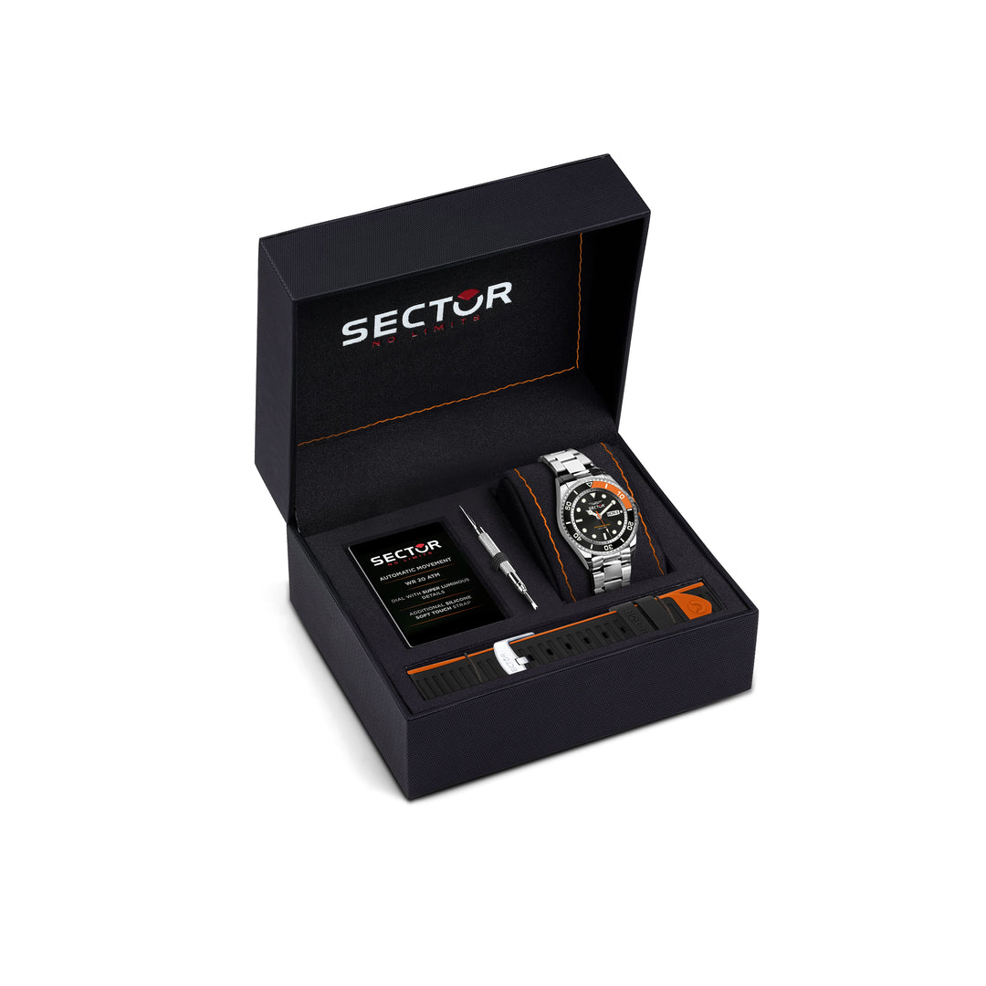 Sector No Limits watch R3223161023 230 Special Pack - Automatic Herenhorloge - 43 MM - Zilver/Zwart Oranje