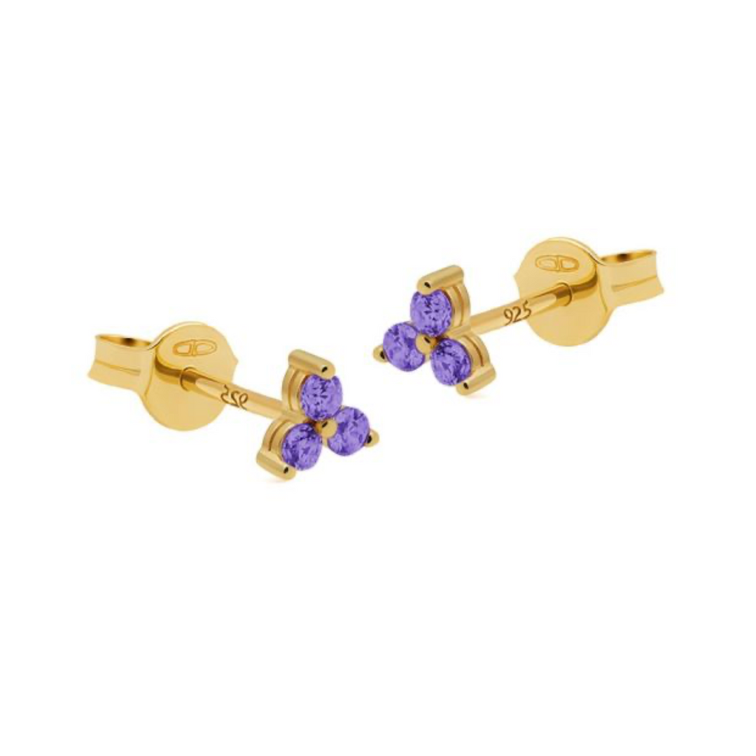 Karma Jewelry oorbellen R48GP_L - Dames Oorbellen - Triple Flower Lavender - Goud