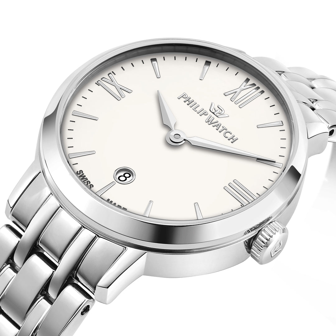 Philip Watch Audrey R8253150514 - Swiss Made Dameshorloge - 30 MM - Zilver/Crème Wit