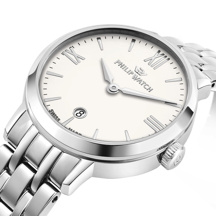 Philip Watch Audrey R8253150514 - Swiss Made Dameshorloge - 30 MM - Zilver/Crème Wit