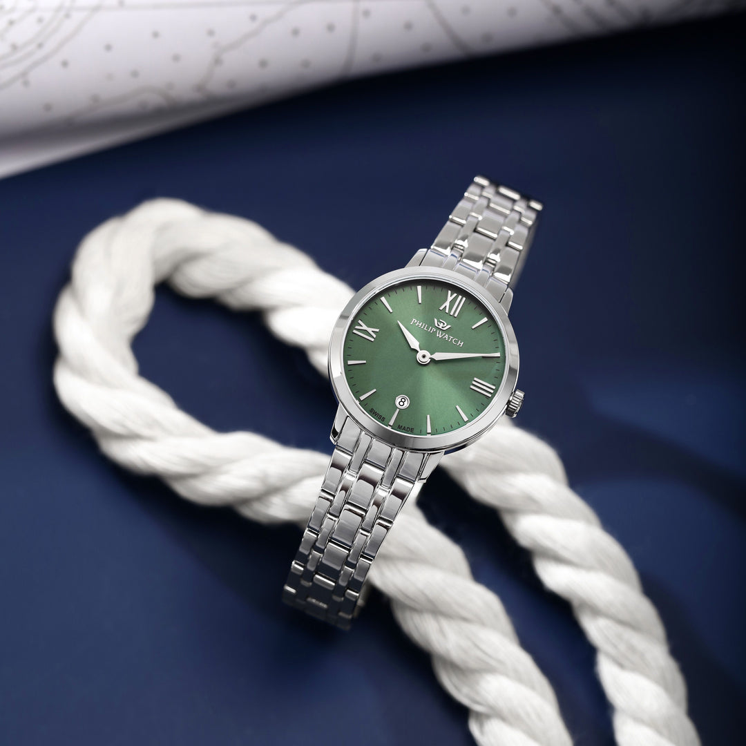 Philip Watch Audrey R8253151503 - Swiss Made Dameshorloge - 30 MM - Zilver/Green