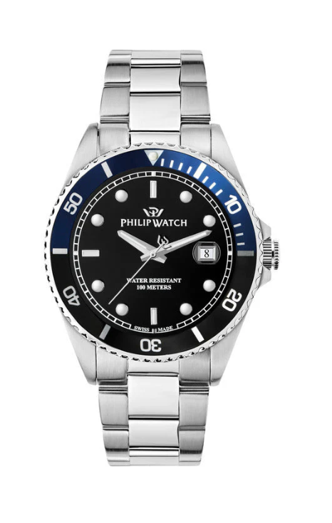 Philip Watch Caribe Sport R8253597091 - Swiss Made Herenhorloge - 42 MM - Zilver/Zwart/Blauw