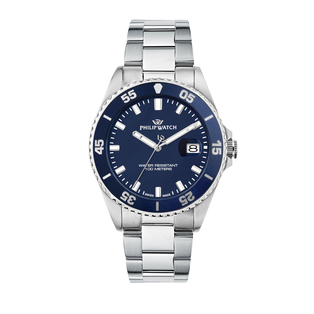 Philip Watch Caribe Sport R8253597119 - Swiss Made Herenhorloge - 42 MM - Zilver/Blauw