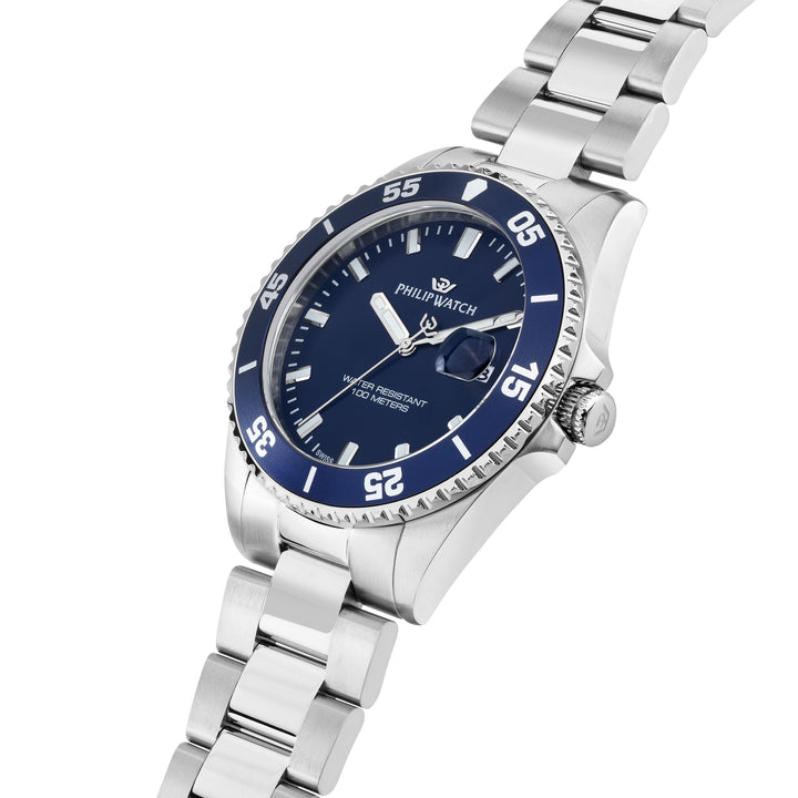 Philip Watch Caribe Sport R8253597119 - Swiss Made Herenhorloge - 42 MM - Zilver/Blauw