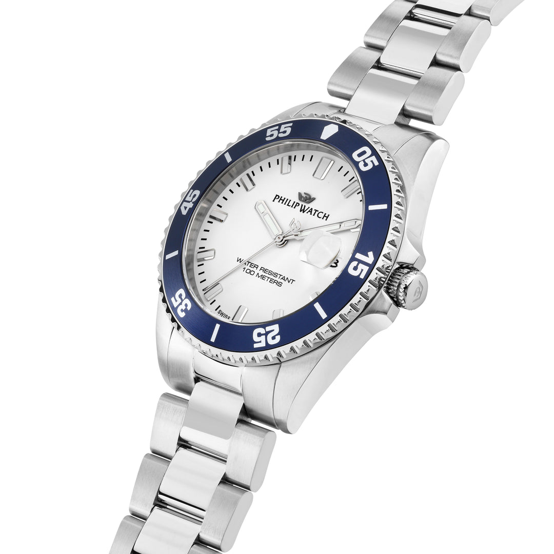 Philip Watch Caribe Sport R8253597121 - Swiss Made Herenhorloge - 42 MM - Zilver/Blauw/Wit