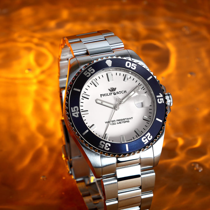 Philip Watch Caribe Sport R8253597121 - Swiss Made Herenhorloge - 42 MM - Zilver/Blauw/Wit