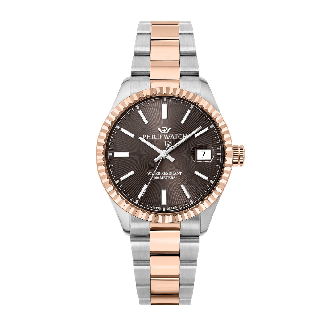 Philip Watch Caribe Urban R8253597124 - Swiss Made Herenhorloge - 39 MM - Zilver/Rosé Goud & Bruin
