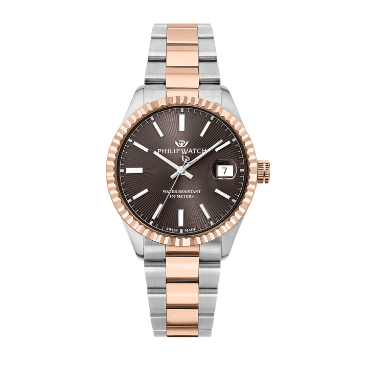 Philip Watch Caribe Urban R8253597124 - Swiss Made Herenhorloge - 39 MM - Zilver/Rosé Goud & Bruin