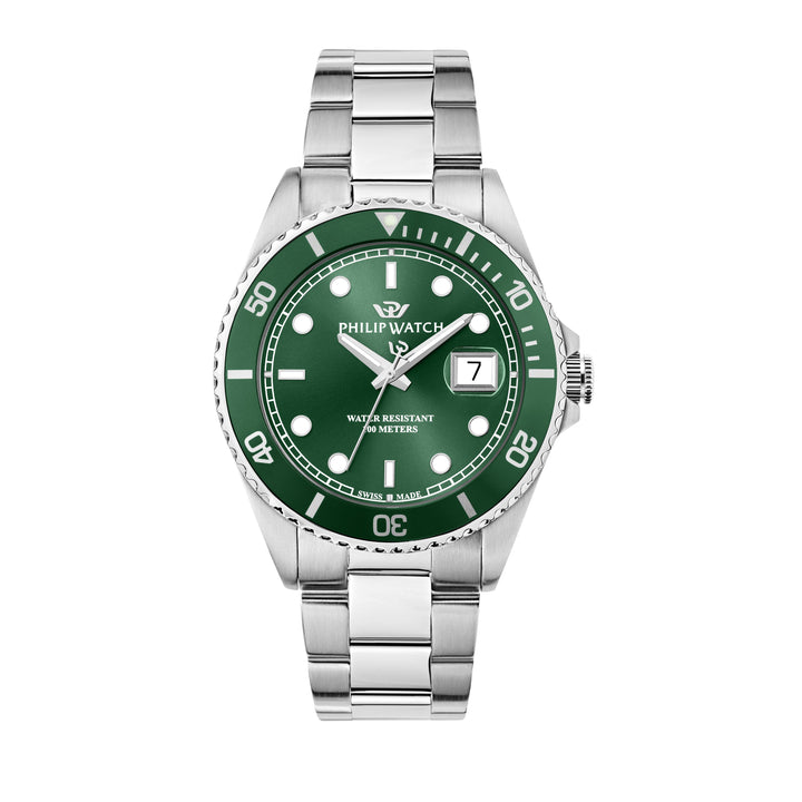 Philip Watch Caribe Sport R8253597128 - Swiss Made Herenhorloge - 42 MM - Zilver/Groen
