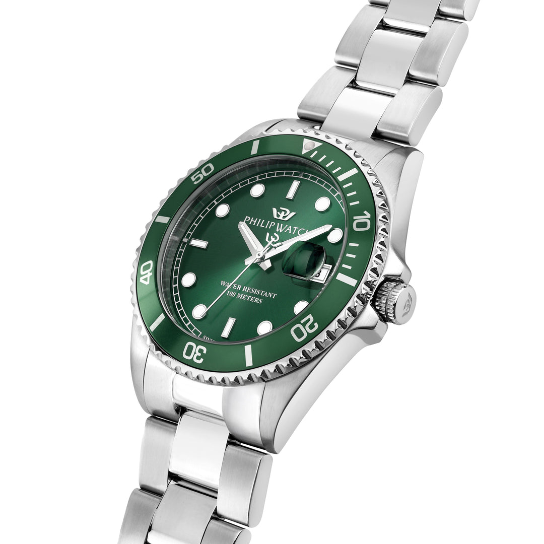 Philip Watch Caribe Sport R8253597128 - Swiss Made Herenhorloge - 42 MM - Zilver/Groen