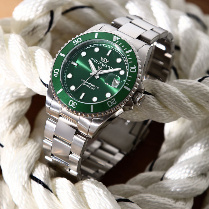 Philip Watch Caribe Sport R8253597128 - Swiss Made Herenhorloge - 42 MM - Zilver/Groen