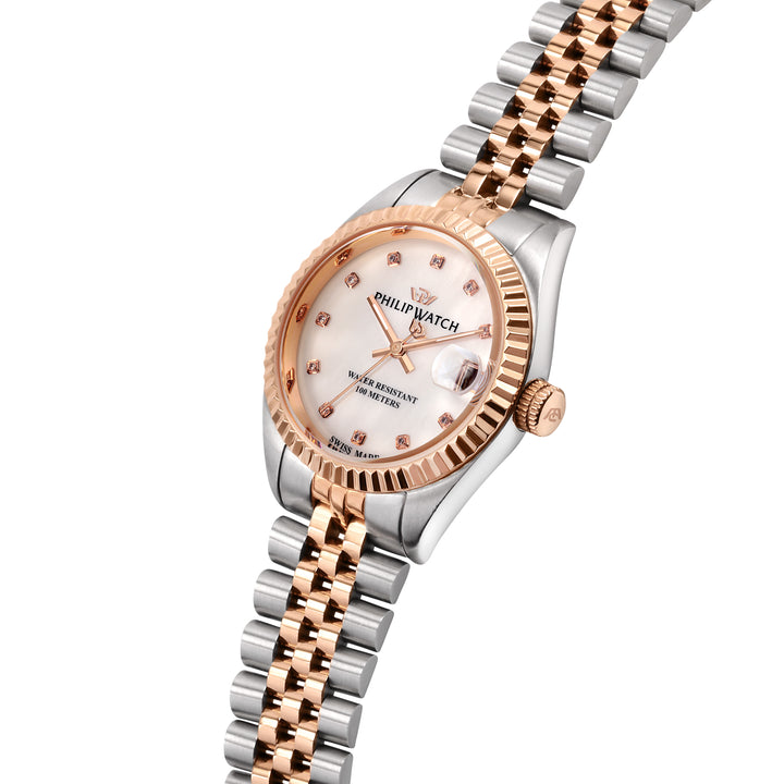 Philip Watch Caribe Urban Lady R8253597596 - Swiss Made Dameshorloge - 31 MM - Zilver/Rosé Goud