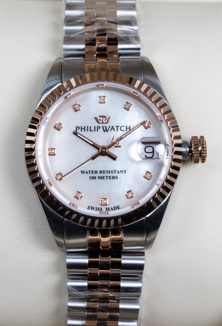 Philip Watch Caribe Urban Lady R8253597596 - Swiss Made Dameshorloge - 31 MM - Zilver/Rosé Goud