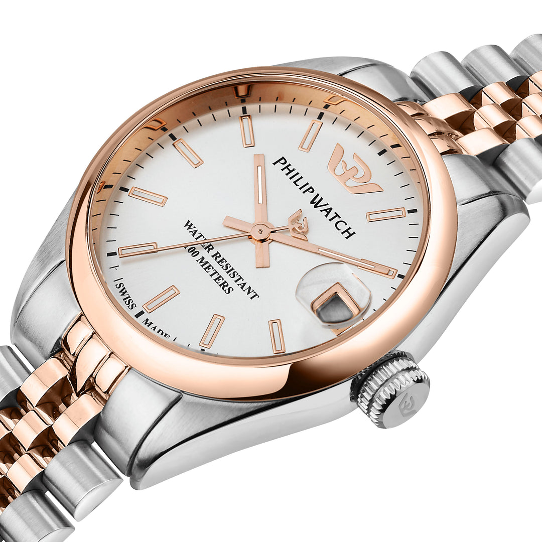 Philip Watch Caribe Urban Lady R8253597620 - Swiss Made Dameshorloge - 39 MM - Zilver/Rosé Goud