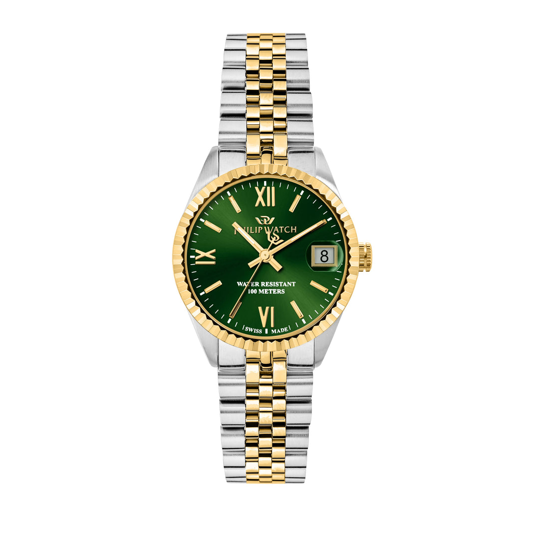 Philip Watch Caribe Urban Lady R8253597656 - Swiss Made Dameshorloge - 31 MM - Zilver/Goud/Groen