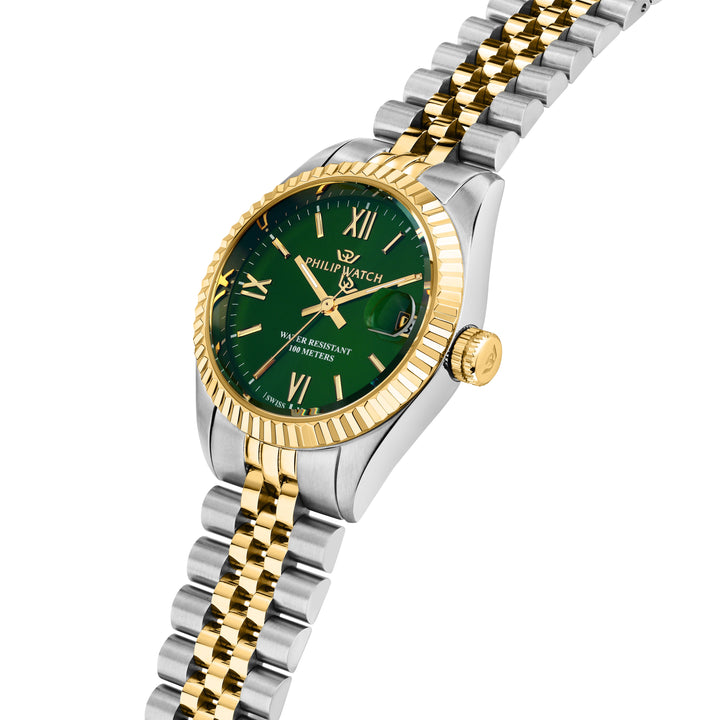 Philip Watch Caribe Urban Lady R8253597656 - Swiss Made Dameshorloge - 31 MM - Zilver/Goud/Groen