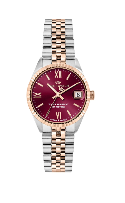 Philip Watch Caribe Urban Lady R8253597659 - Swiss Made Dameshorloge - 31 MM - Zilver/Rosé Goud/Rood