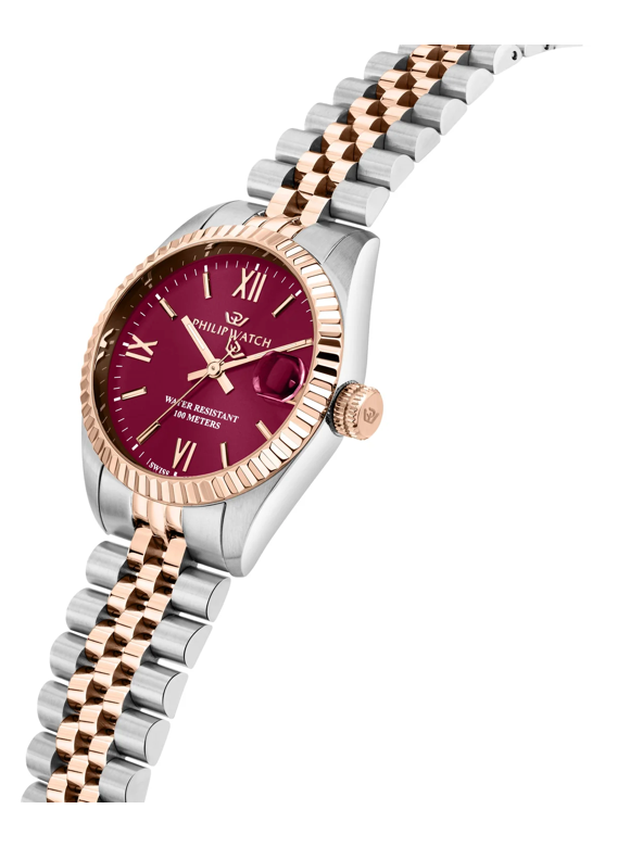 Philip Watch Caribe Urban Lady R8253597659 - Swiss Made Dameshorloge - 31 MM - Zilver/Rosé Goud/Rood