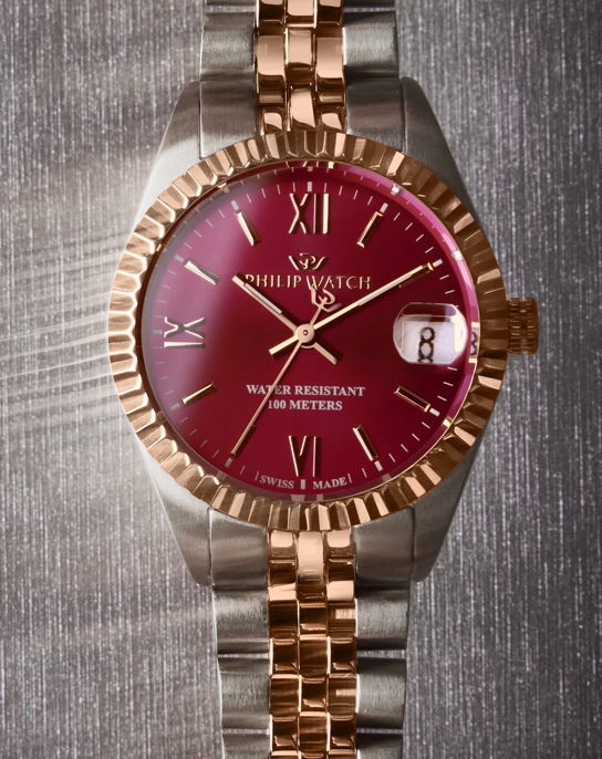 Philip Watch Caribe Urban Lady R8253597659 - Swiss Made Dameshorloge - 31 MM - Zilver/Rosé Goud/Rood