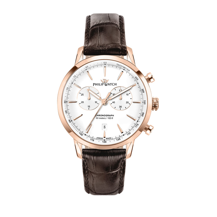 Philip Watch Sunray Classic R8271680004 - Chronograaf Swiss Made Herenhorloge - 41 MM - Wit/Rosé Goud