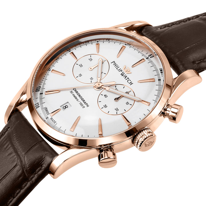 Philip Watch Sunray Classic R8271680004 - Chronograaf Swiss Made Herenhorloge - 41 MM - Wit/Rosé Goud
