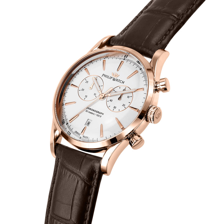 Philip Watch Sunray Classic R8271680004 - Chronograaf Swiss Made Herenhorloge - 41 MM - Wit/Rosé Goud
